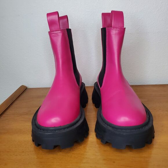 SIMON MILLER Pink Scrambler Boots Pull On Leather Combat Goring Lug Sole SZ 5/35 - Picture 2 of 11